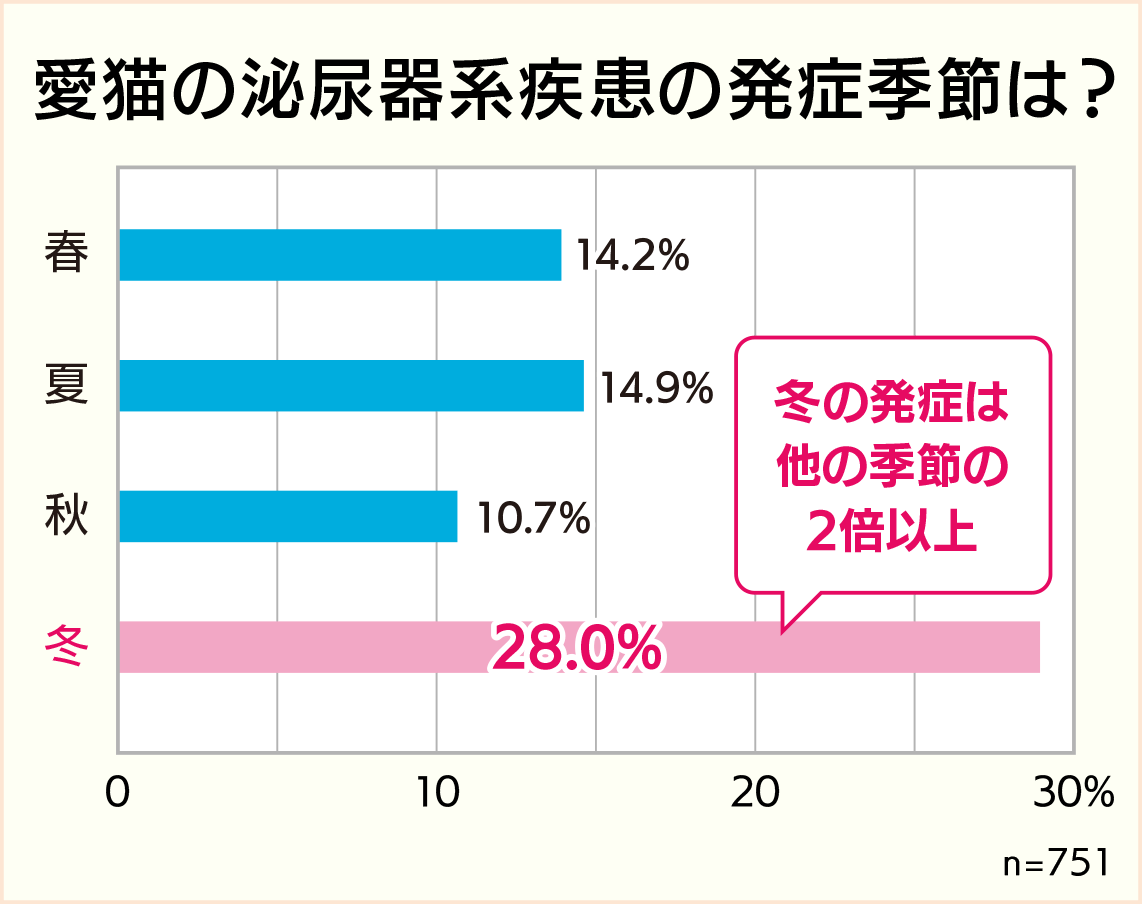 アンケート:愛猫の泌尿器系疾患の発症季節は?冬の発症は他の季節の2割以上の28%