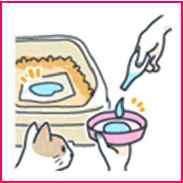 イラスト:猫のオシッコをビニールシートの上で採る